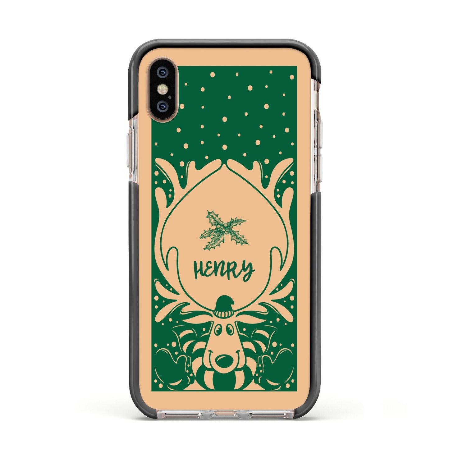 Rudolph Personalised Apple iPhone Xs Impact Case Black Edge on Gold Phone