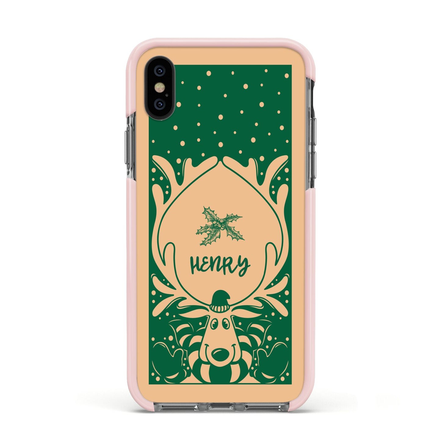 Rudolph Personalised Apple iPhone Xs Impact Case Pink Edge on Black Phone