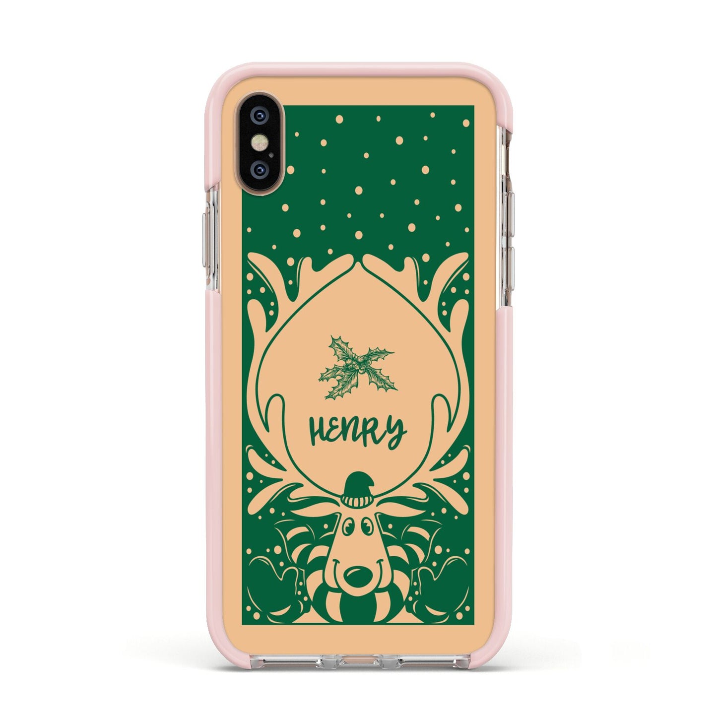 Rudolph Personalised Apple iPhone Xs Impact Case Pink Edge on Gold Phone