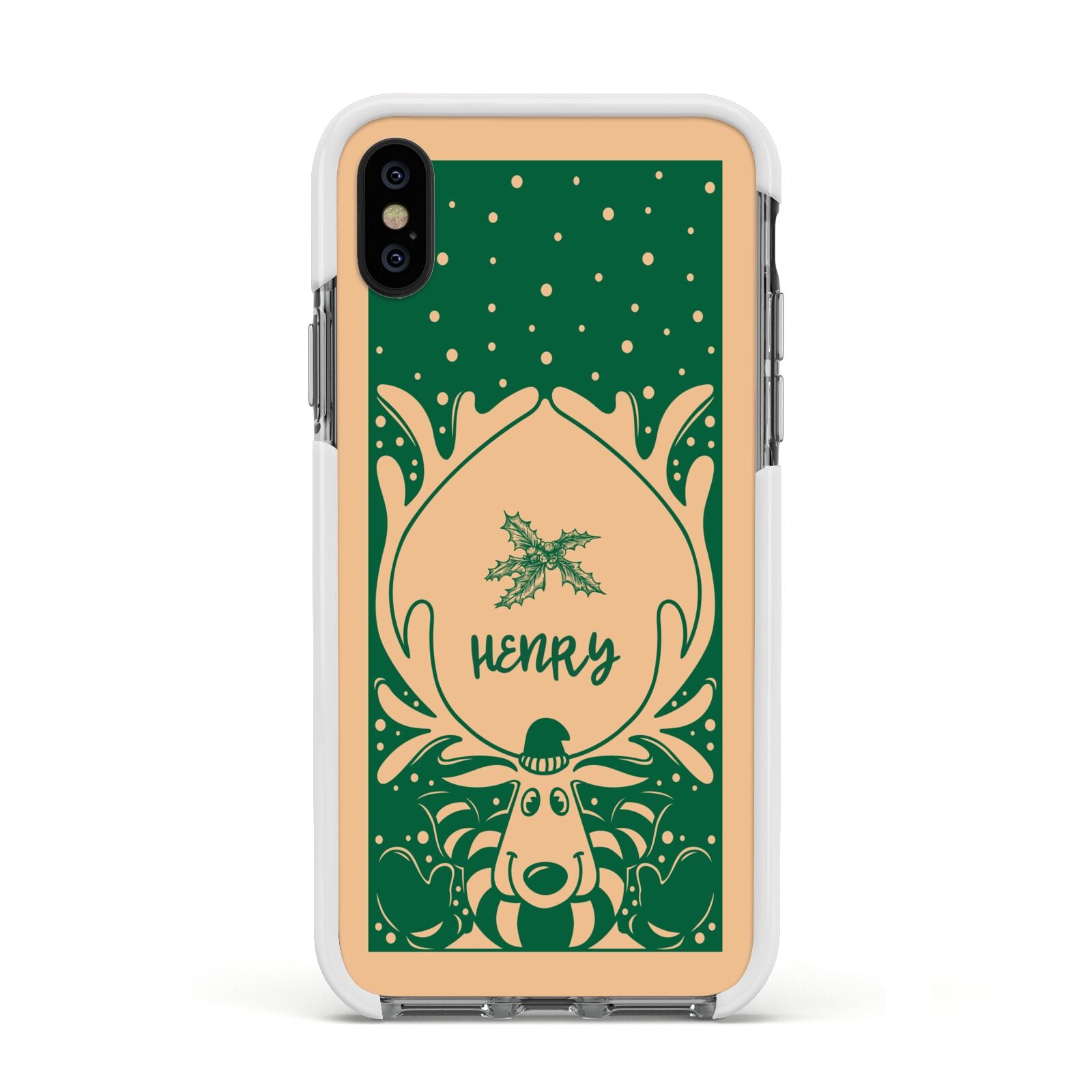 Rudolph Personalised Apple iPhone Xs Impact Case White Edge on Black Phone