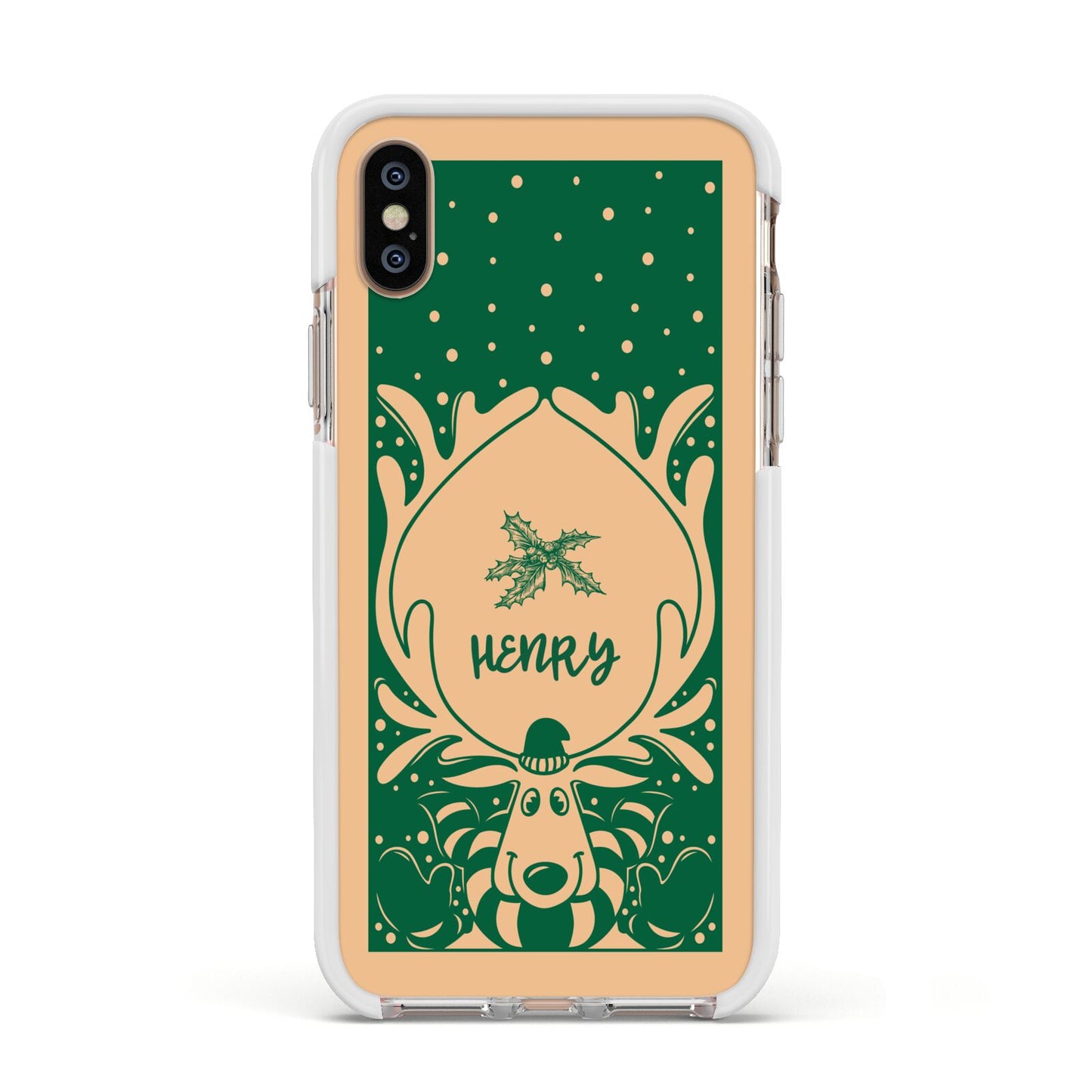 Rudolph Personalised Apple iPhone Xs Impact Case White Edge on Gold Phone