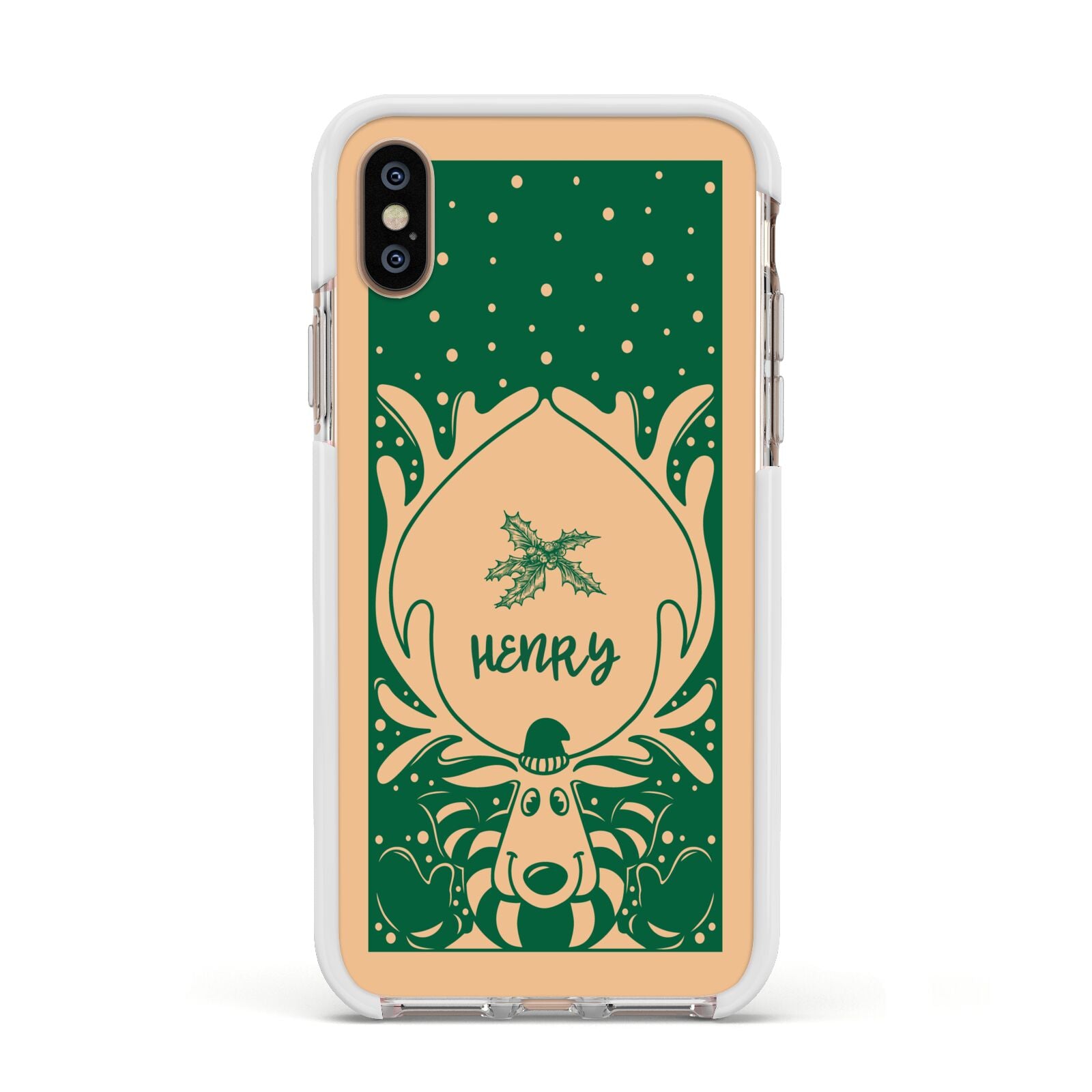 Rudolph Personalised Apple iPhone Xs Impact Case White Edge on Gold Phone