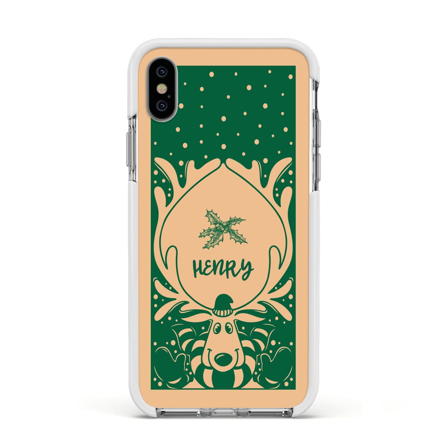 Rudolph Personalised Apple iPhone Xs Impact Case White Edge on Silver Phone