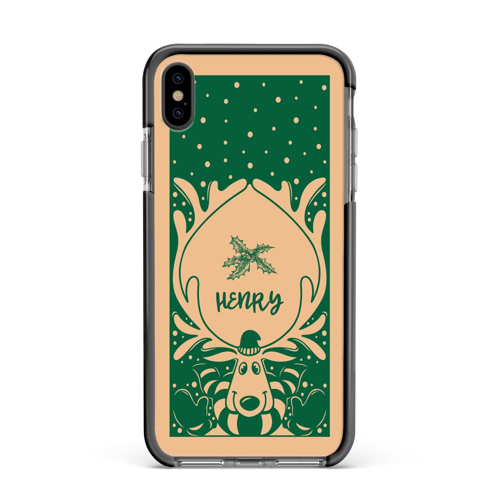 Rudolph Personalised Apple iPhone Xs Max Impact Case Black Edge on Black Phone