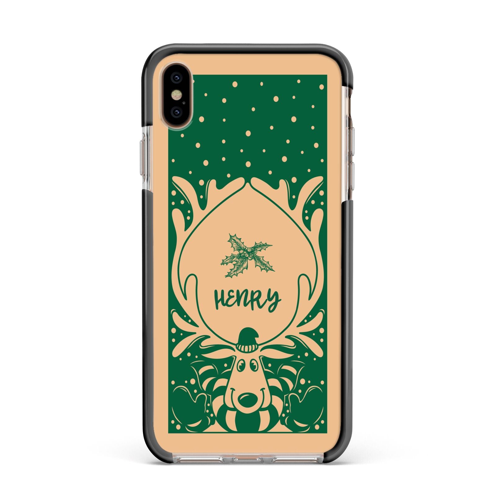 Rudolph Personalised Apple iPhone Xs Max Impact Case Black Edge on Gold Phone