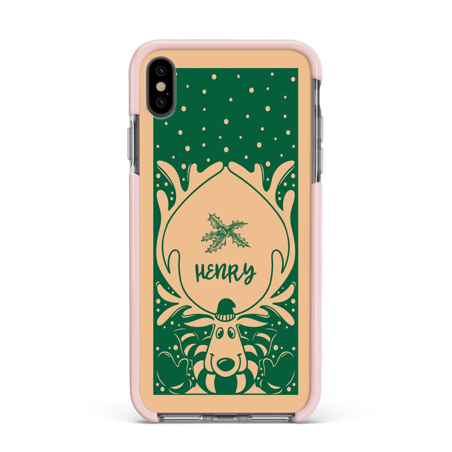 Rudolph Personalised Apple iPhone Xs Max Impact Case Pink Edge on Black Phone