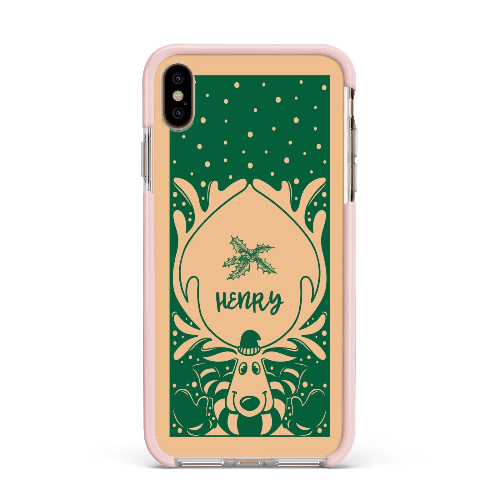 Rudolph Personalised Apple iPhone Xs Max Impact Case Pink Edge on Gold Phone