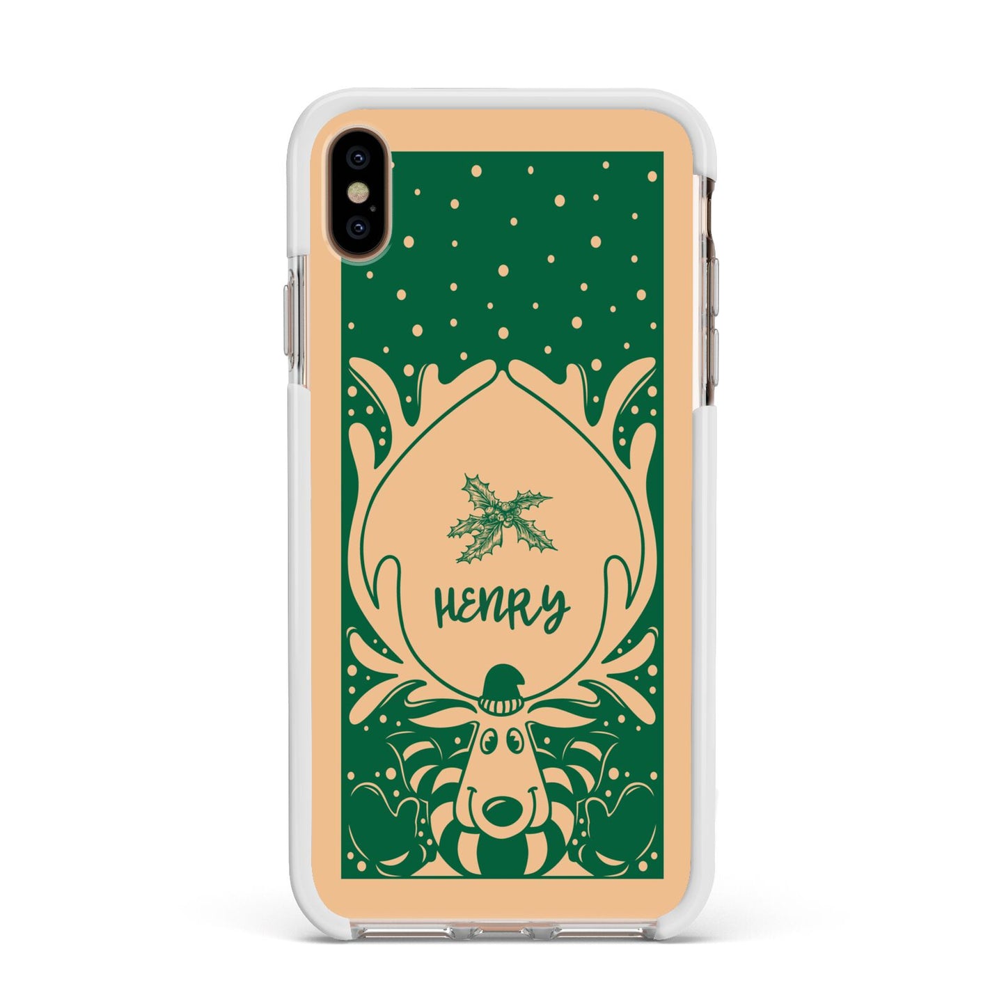 Rudolph Personalised Apple iPhone Xs Max Impact Case White Edge on Gold Phone