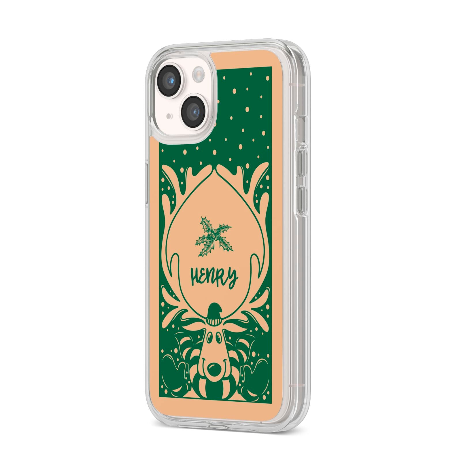 Rudolph Personalised iPhone 14 Clear Tough Case Starlight Angled Image