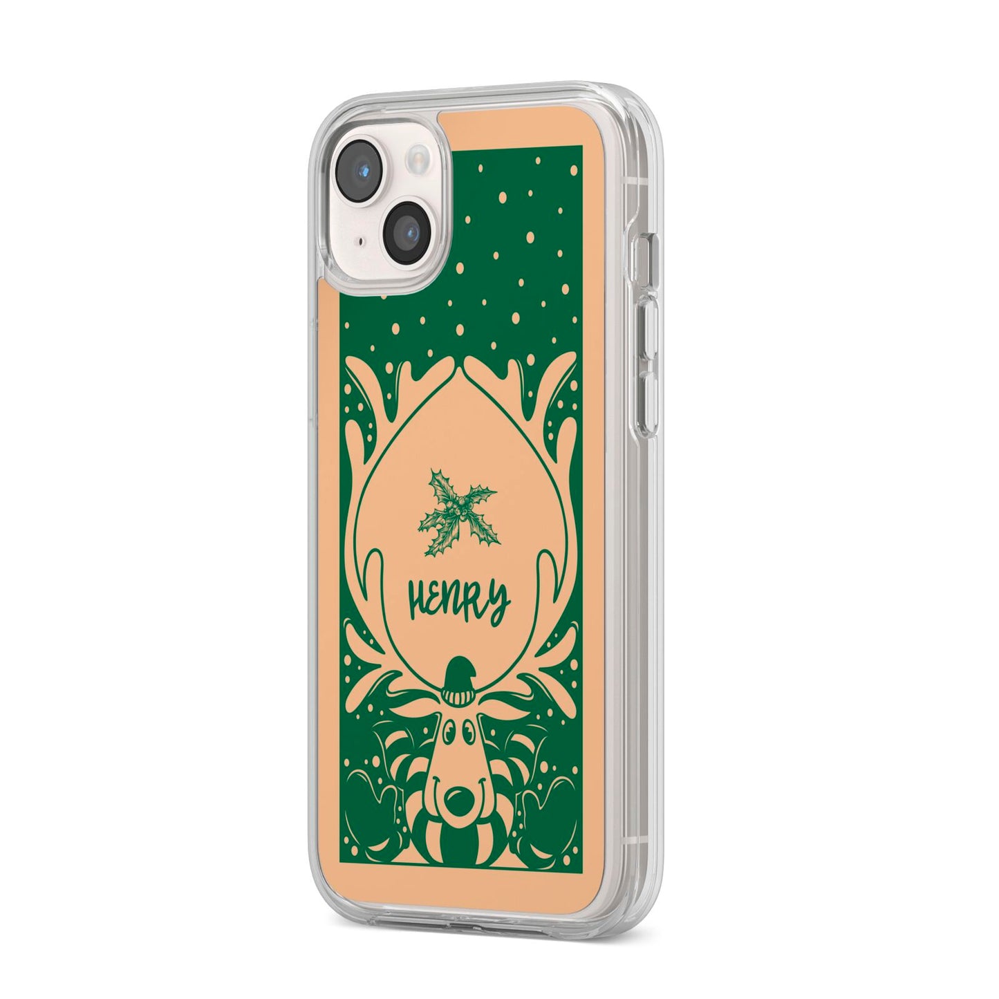 Rudolph Personalised iPhone 14 Plus Clear Tough Case Starlight Angled Image