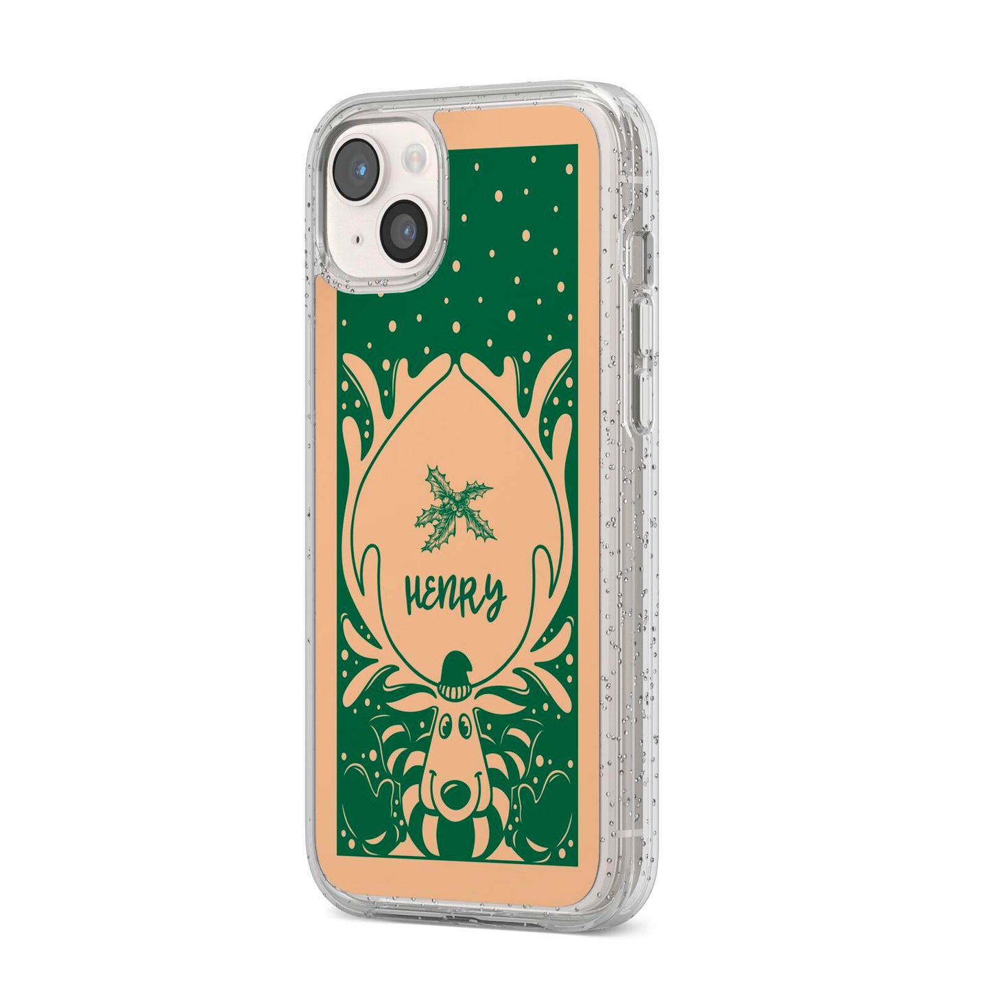 Rudolph Personalised iPhone 14 Plus Glitter Tough Case Starlight Angled Image