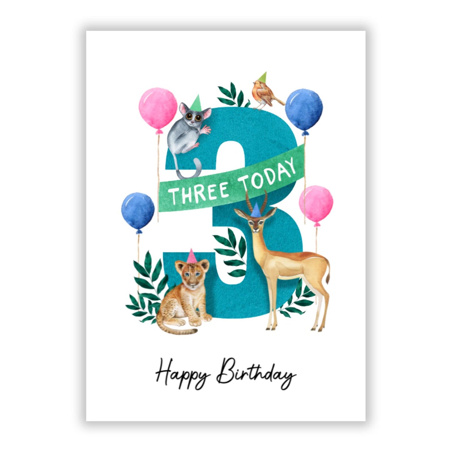 Safari 3rd Birthday A5 Flat Greetings Card