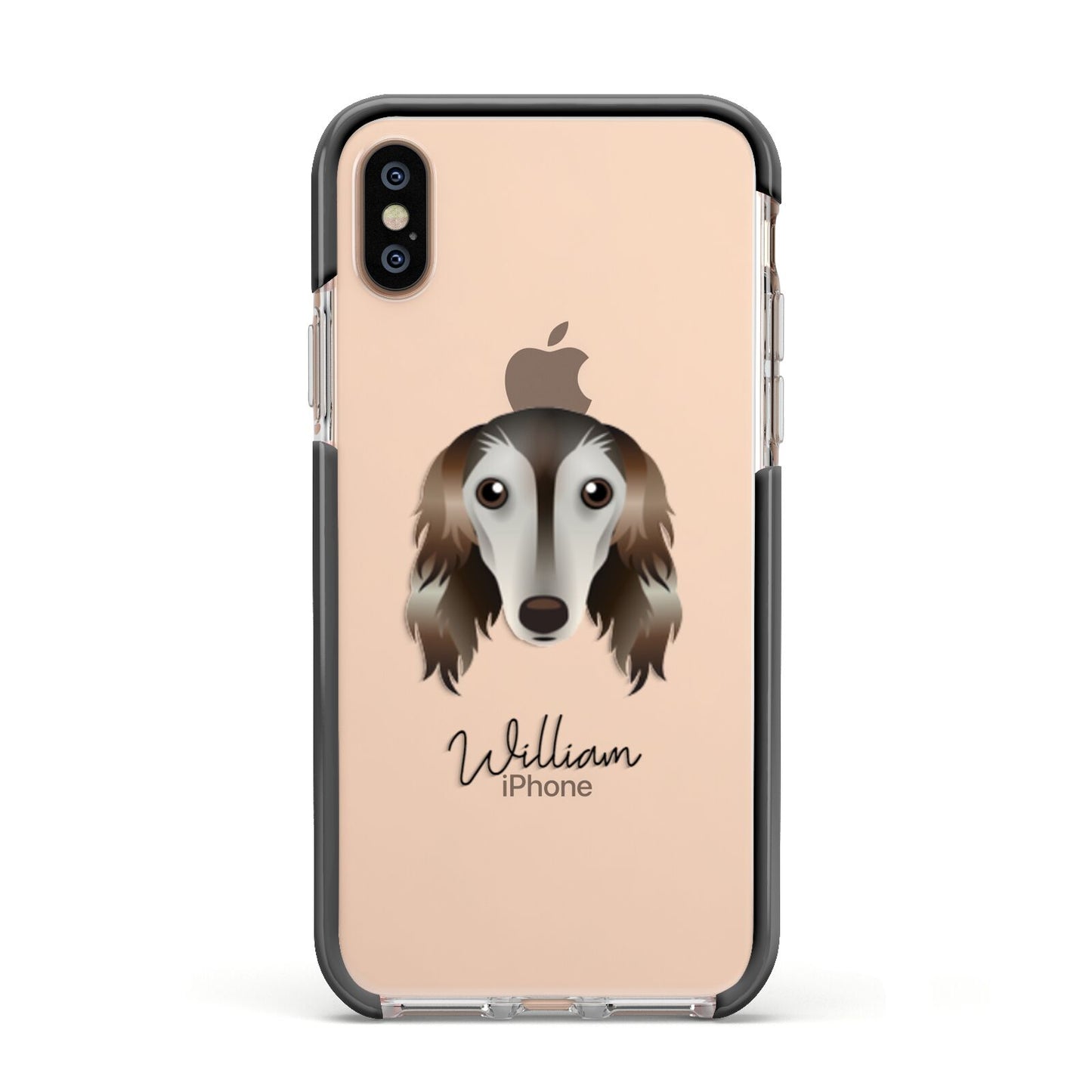 Saluki Personalised Apple iPhone Xs Impact Case Black Edge on Gold Phone