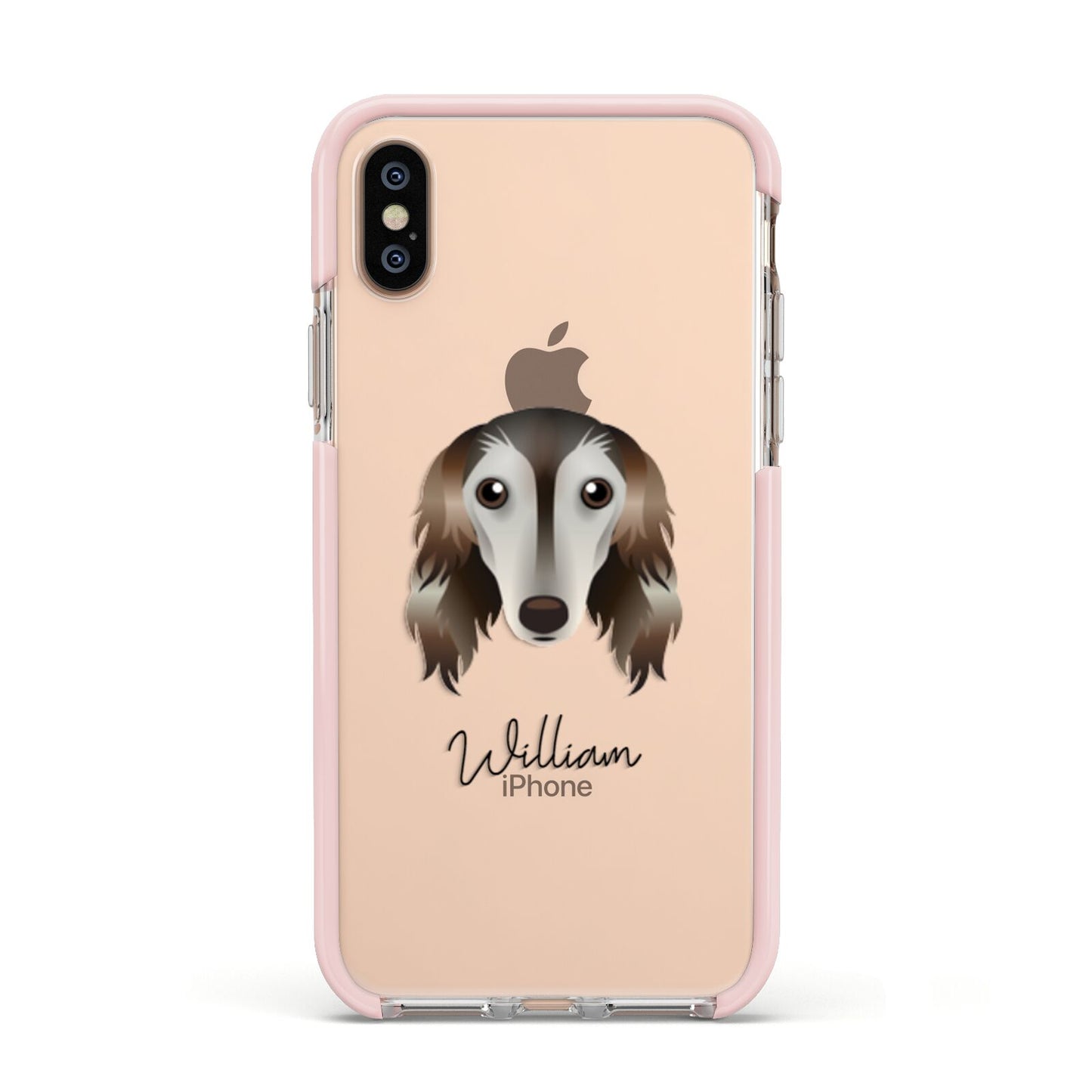 Saluki Personalised Apple iPhone Xs Impact Case Pink Edge on Gold Phone