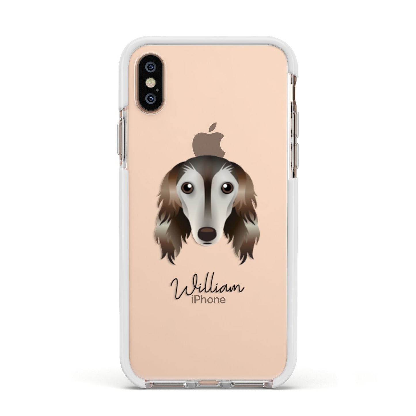 Saluki Personalised Apple iPhone Xs Impact Case White Edge on Gold Phone