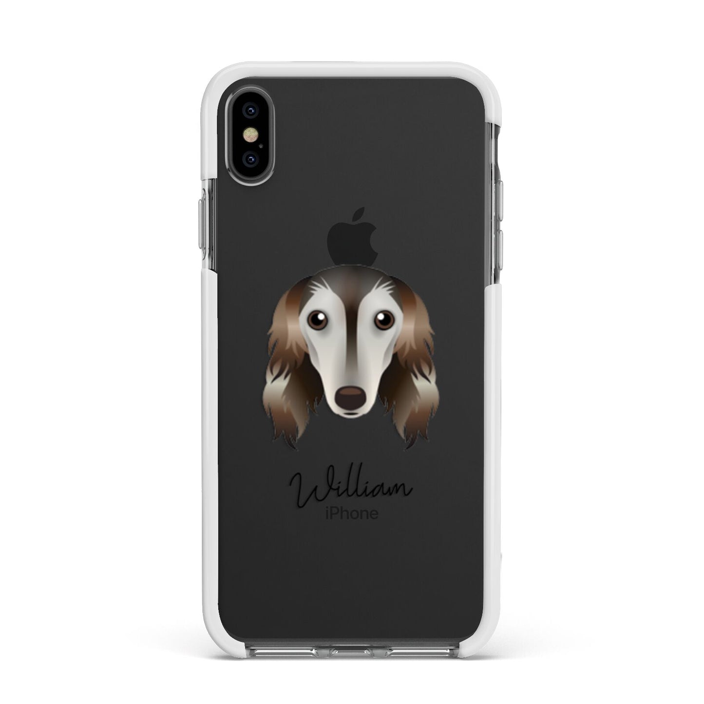 Saluki Personalised Apple iPhone Xs Max Impact Case White Edge on Black Phone