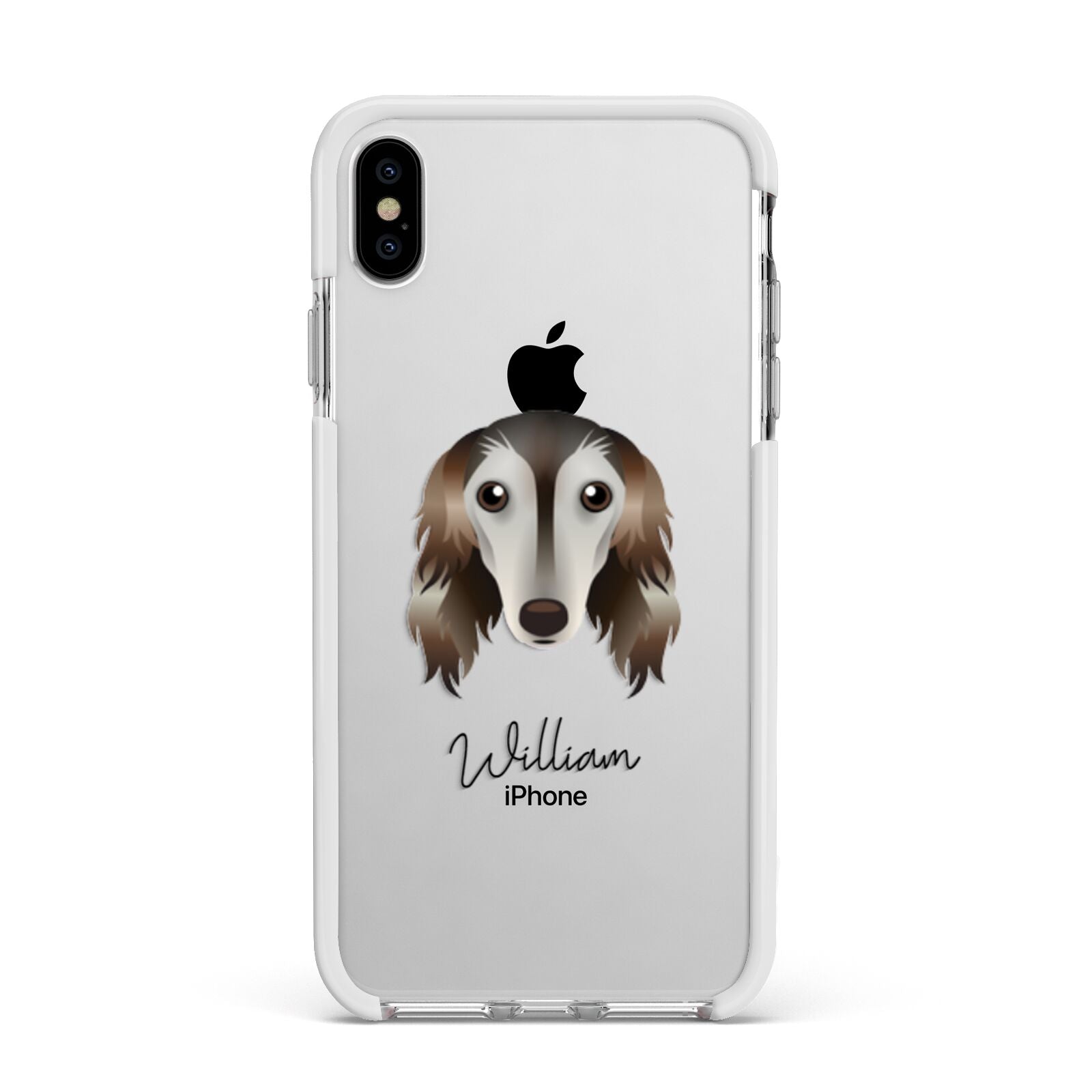 Saluki Personalised Apple iPhone Xs Max Impact Case White Edge on Silver Phone