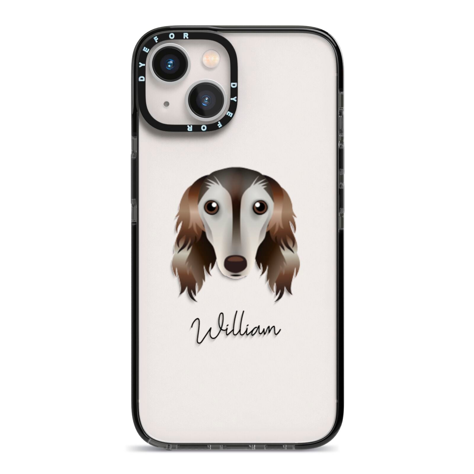 Saluki Personalised iPhone 13 Black Impact Case on Silver phone