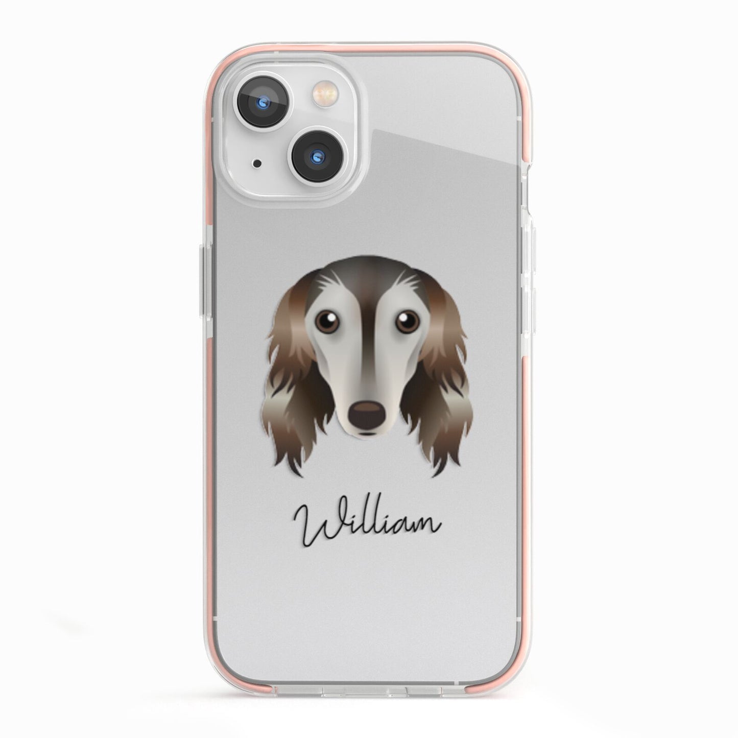 Saluki Personalised iPhone 13 TPU Impact Case with Pink Edges