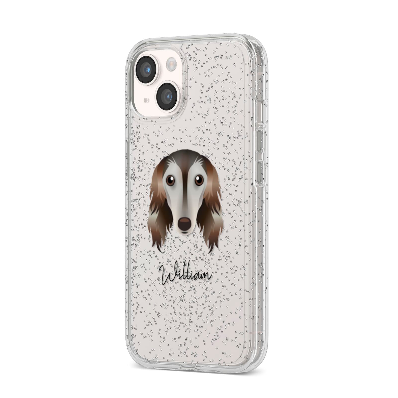 Saluki Personalised iPhone 14 Glitter Tough Case Starlight Angled Image