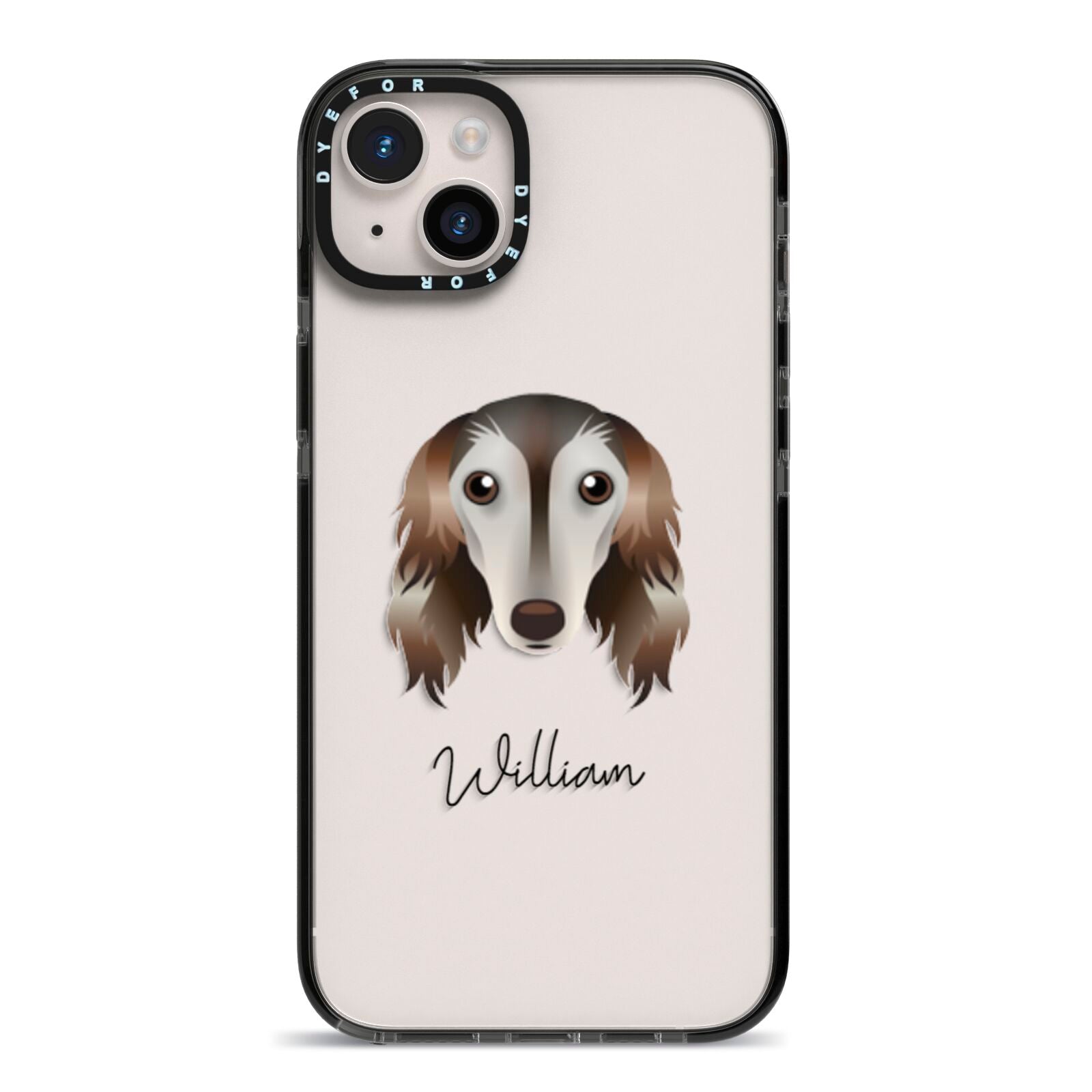 Saluki Personalised iPhone 14 Plus Black Impact Case on Silver phone