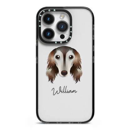 Saluki Personalised iPhone 14 Pro Black Impact Case on Silver phone