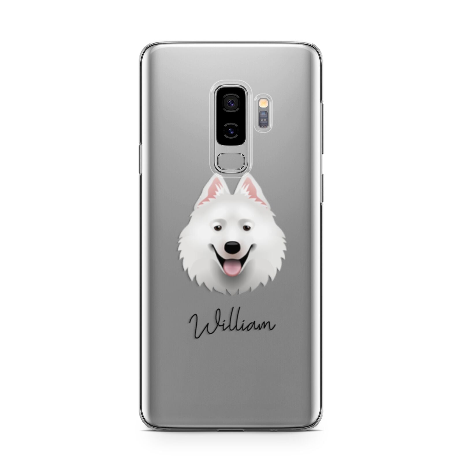 Samoyed Personalised Samsung Galaxy S9 Plus Case on Silver phone