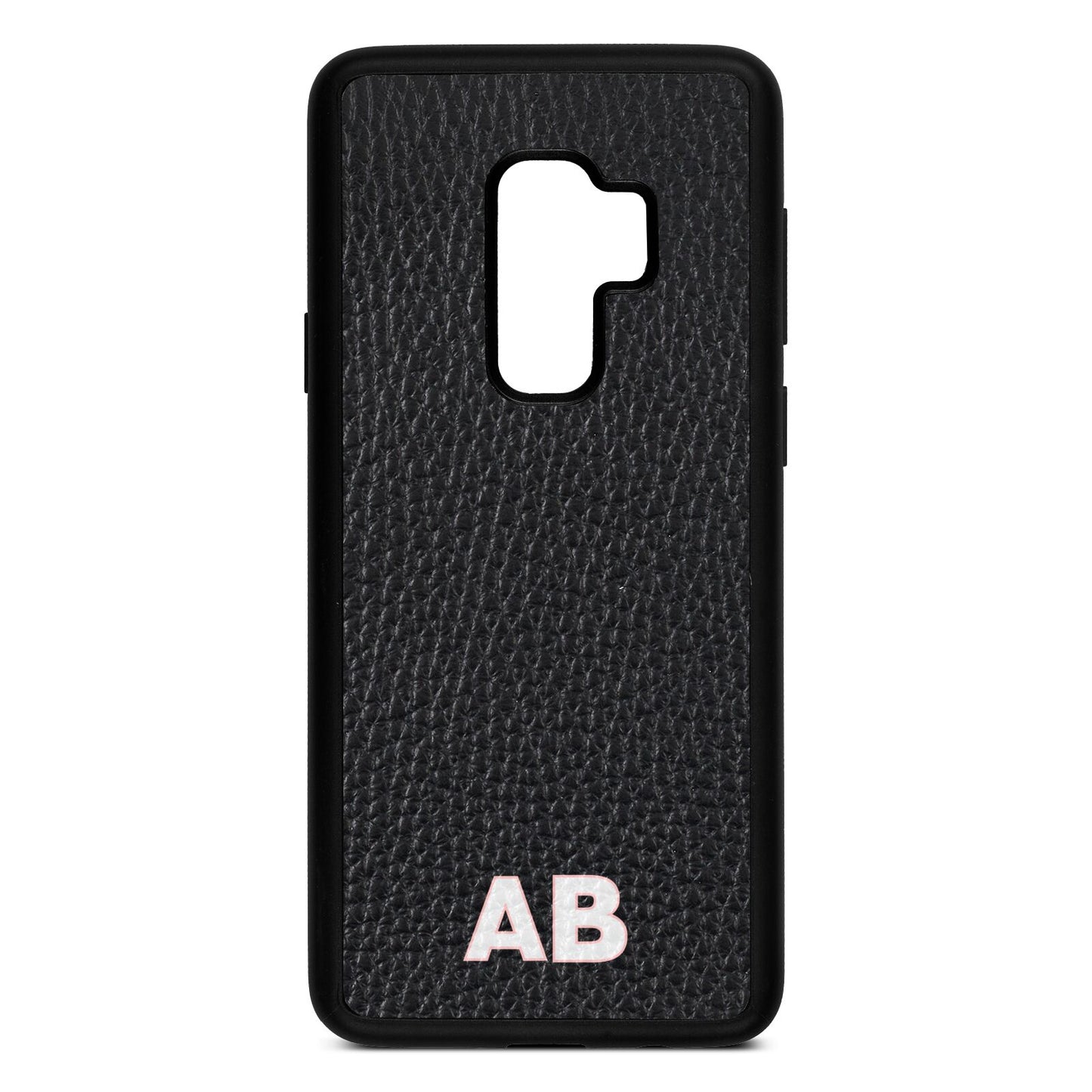 Sans Serif Initials Black Pebble Leather Samsung S9 Plus Case