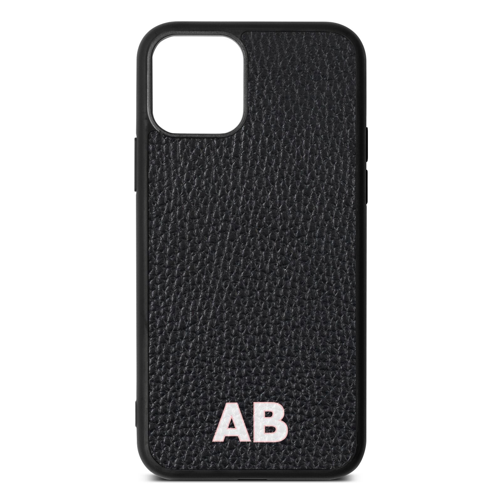 Sans Serif Initials Black Pebble Leather iPhone 11 Case