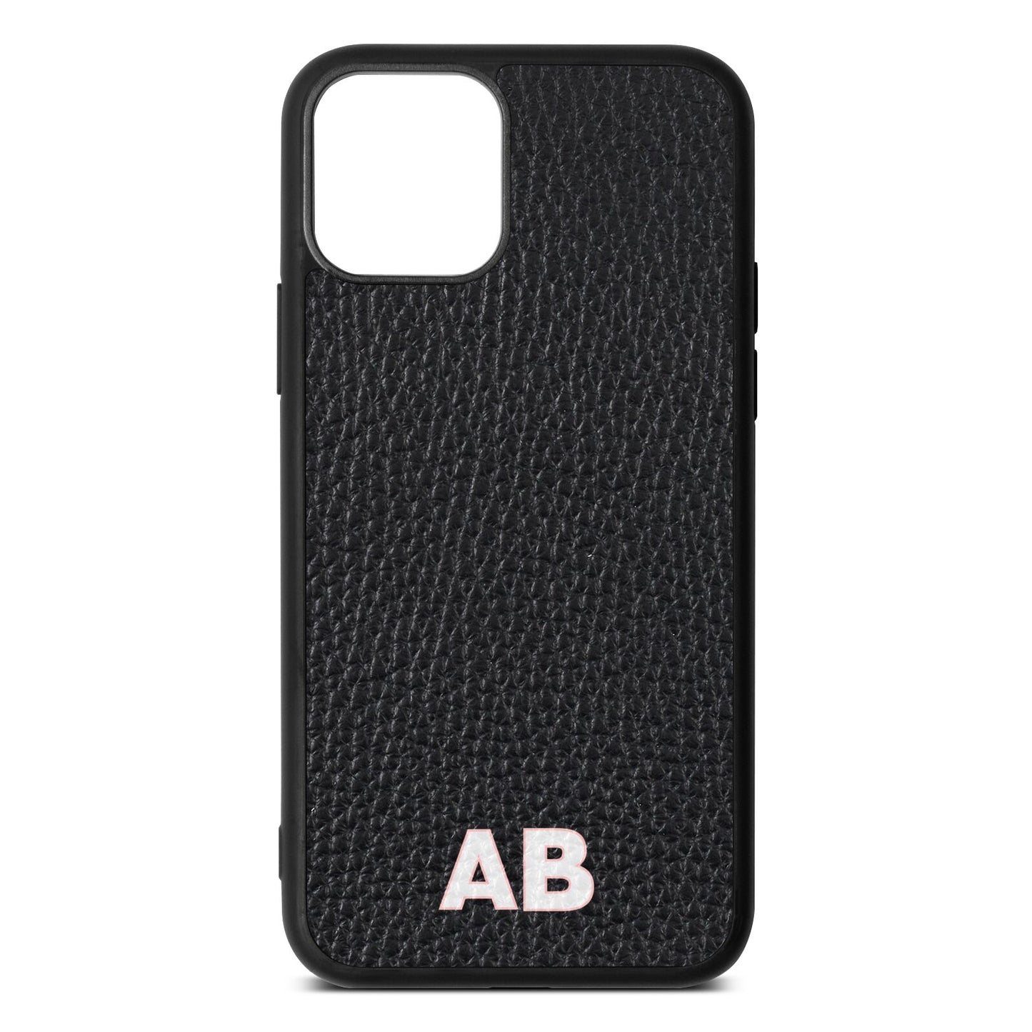 Sans Serif Initials Black Pebble Leather iPhone 11 Pro Case