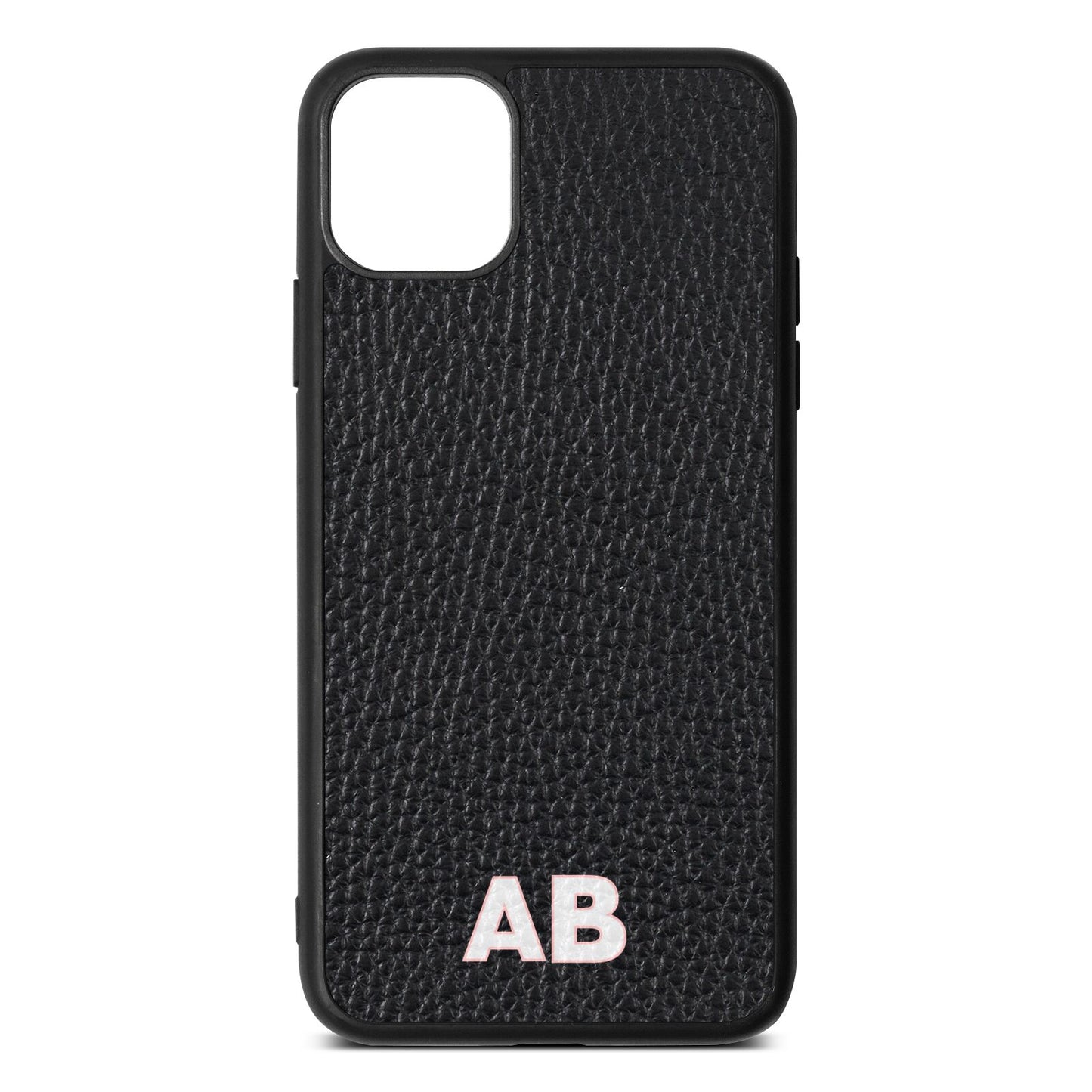 Sans Serif Initials Black Pebble Leather iPhone 11 Pro Max Case