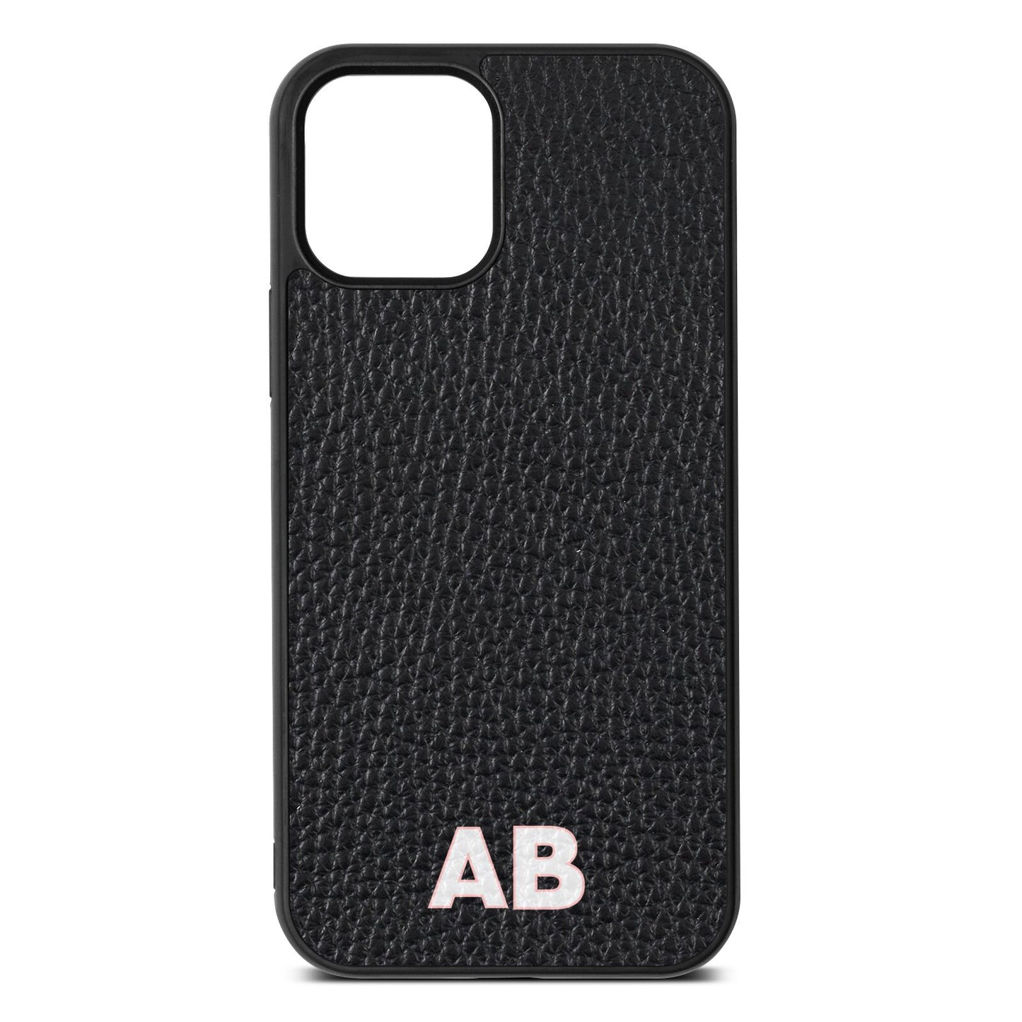 Sans Serif Initials Black Pebble Leather iPhone 12 Case