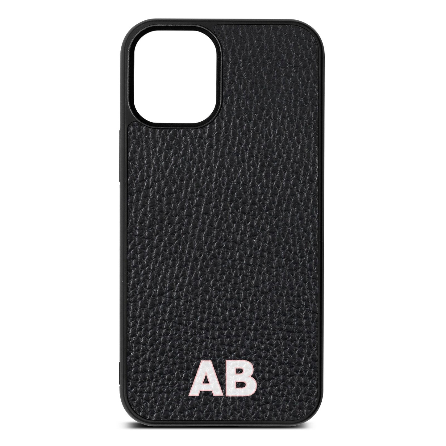 Sans Serif Initials Black Pebble Leather iPhone 12 Mini Case