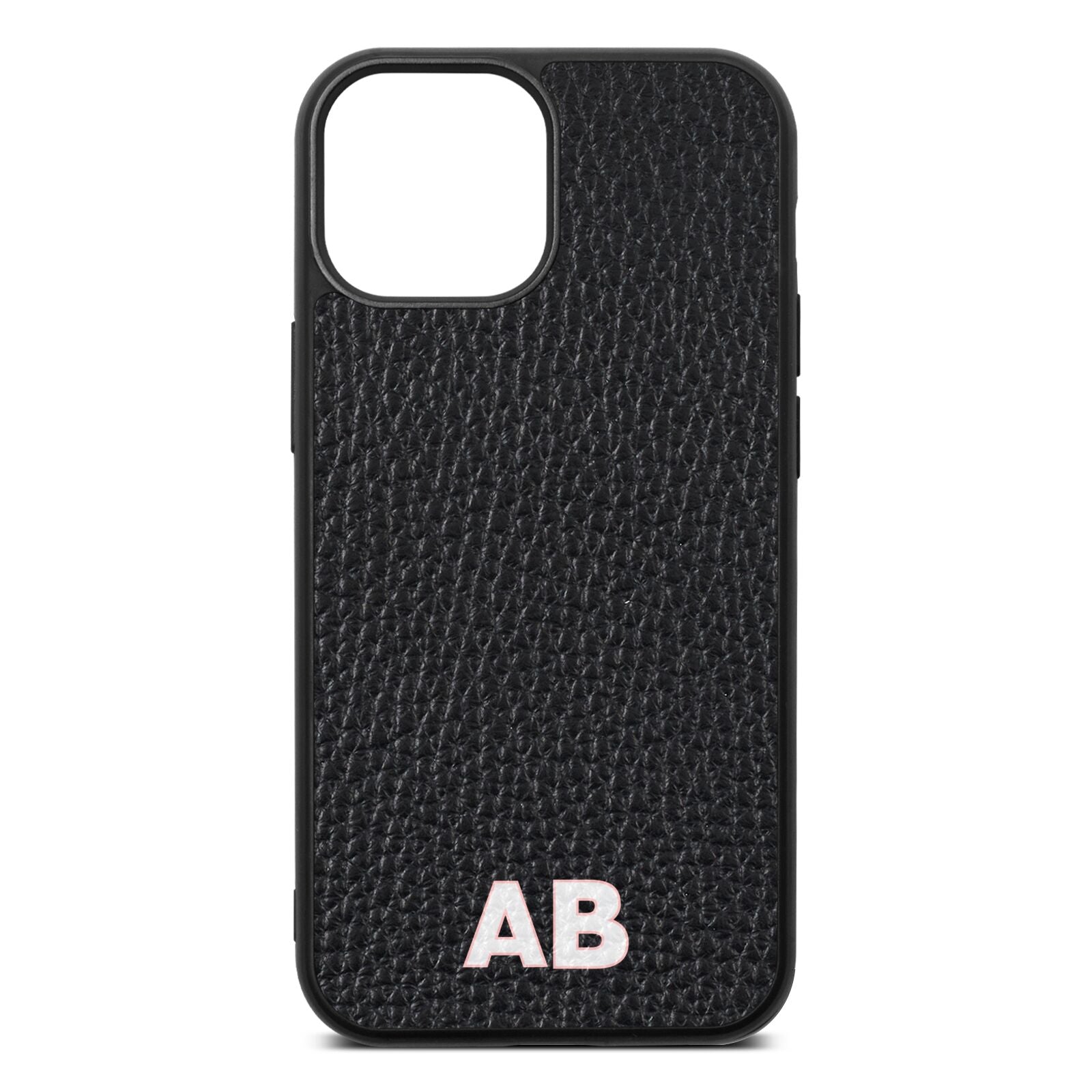 Sans Serif Initials Black Pebble Leather iPhone 13 Mini Case