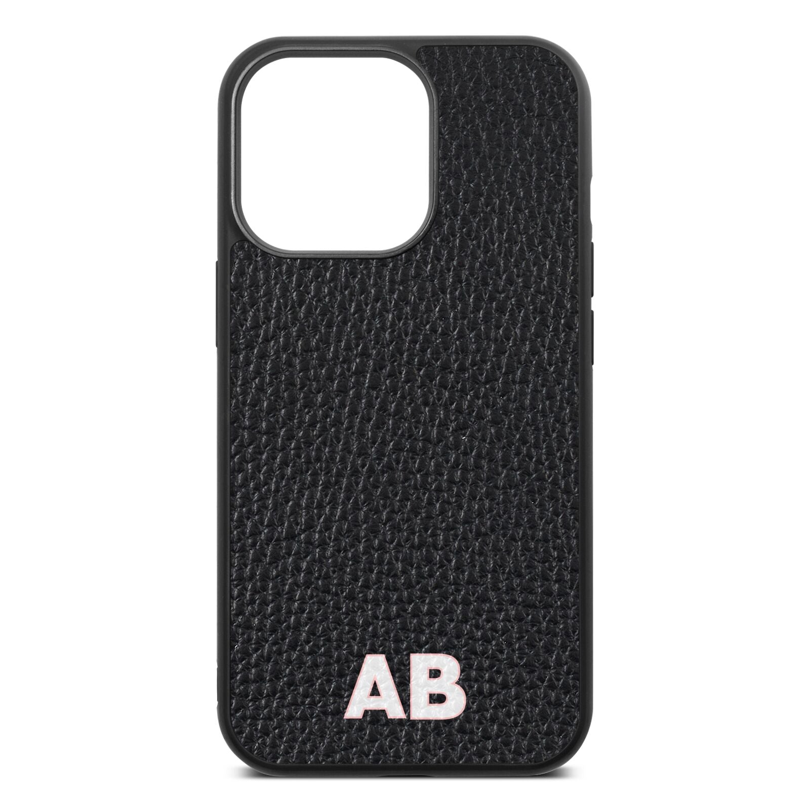 Sans Serif Initials Black Pebble Leather iPhone 13 Pro Case