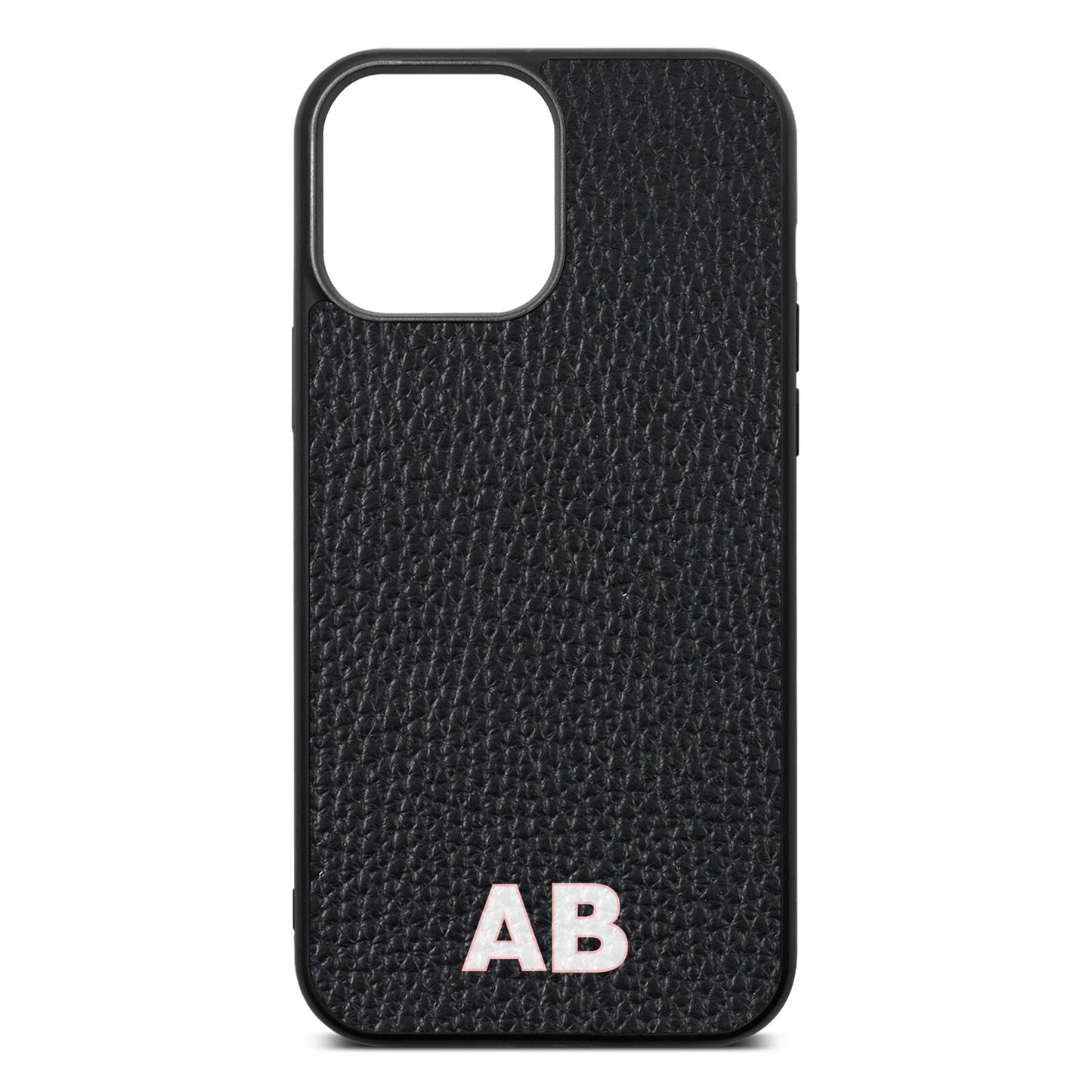 Sans Serif Initials Black Pebble Leather iPhone 13 Pro Max Case