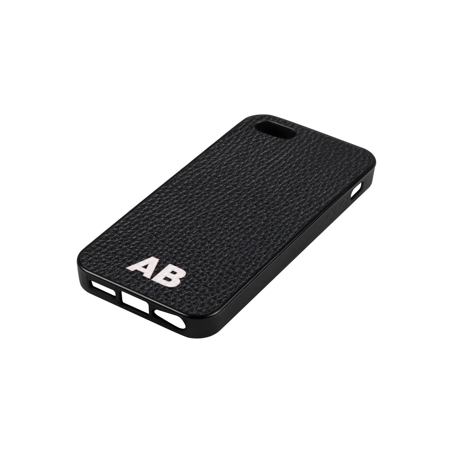 Sans Serif Initials Black Pebble Leather iPhone 5 Case Side Angle