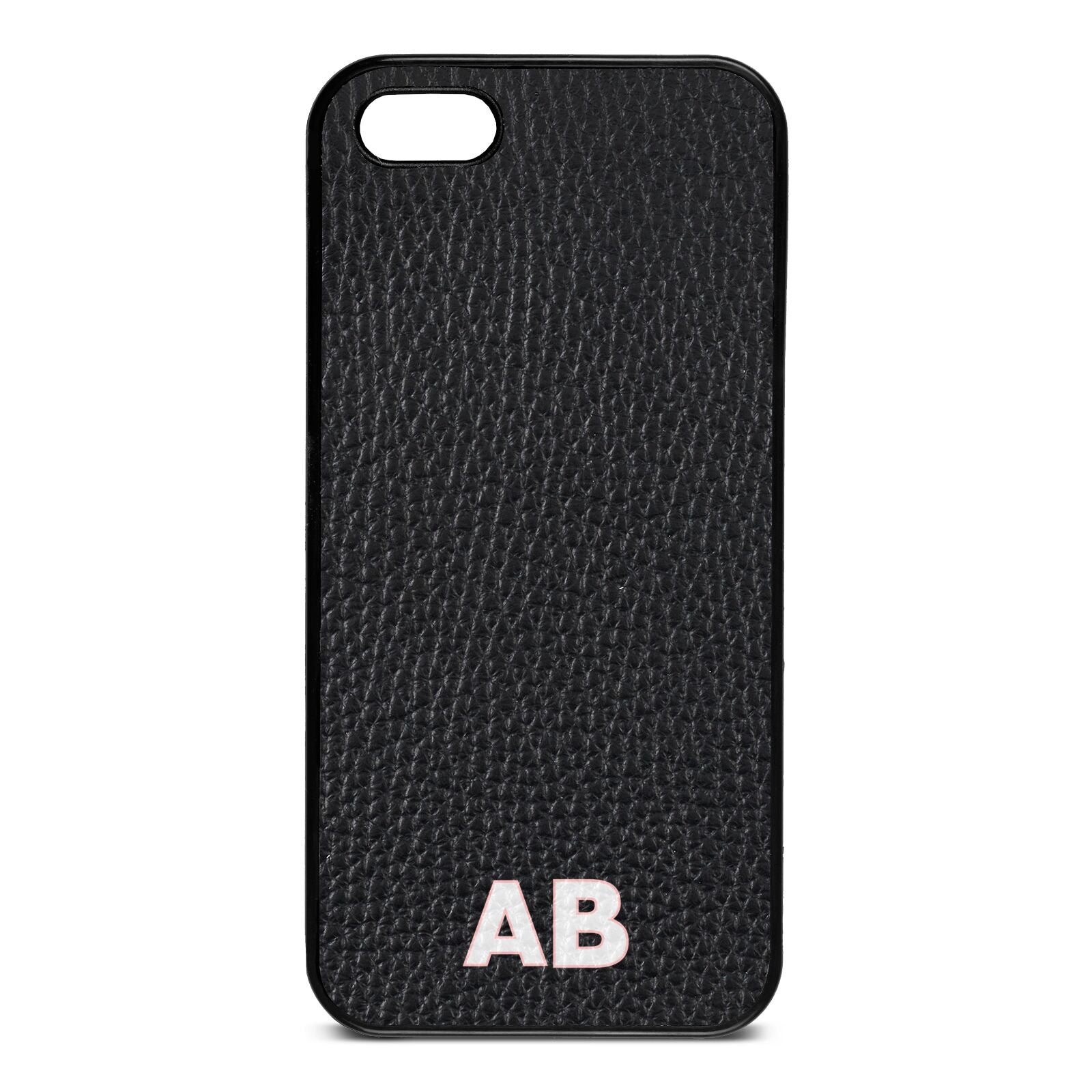 Sans Serif Initials Black Pebble Leather iPhone 5 Case