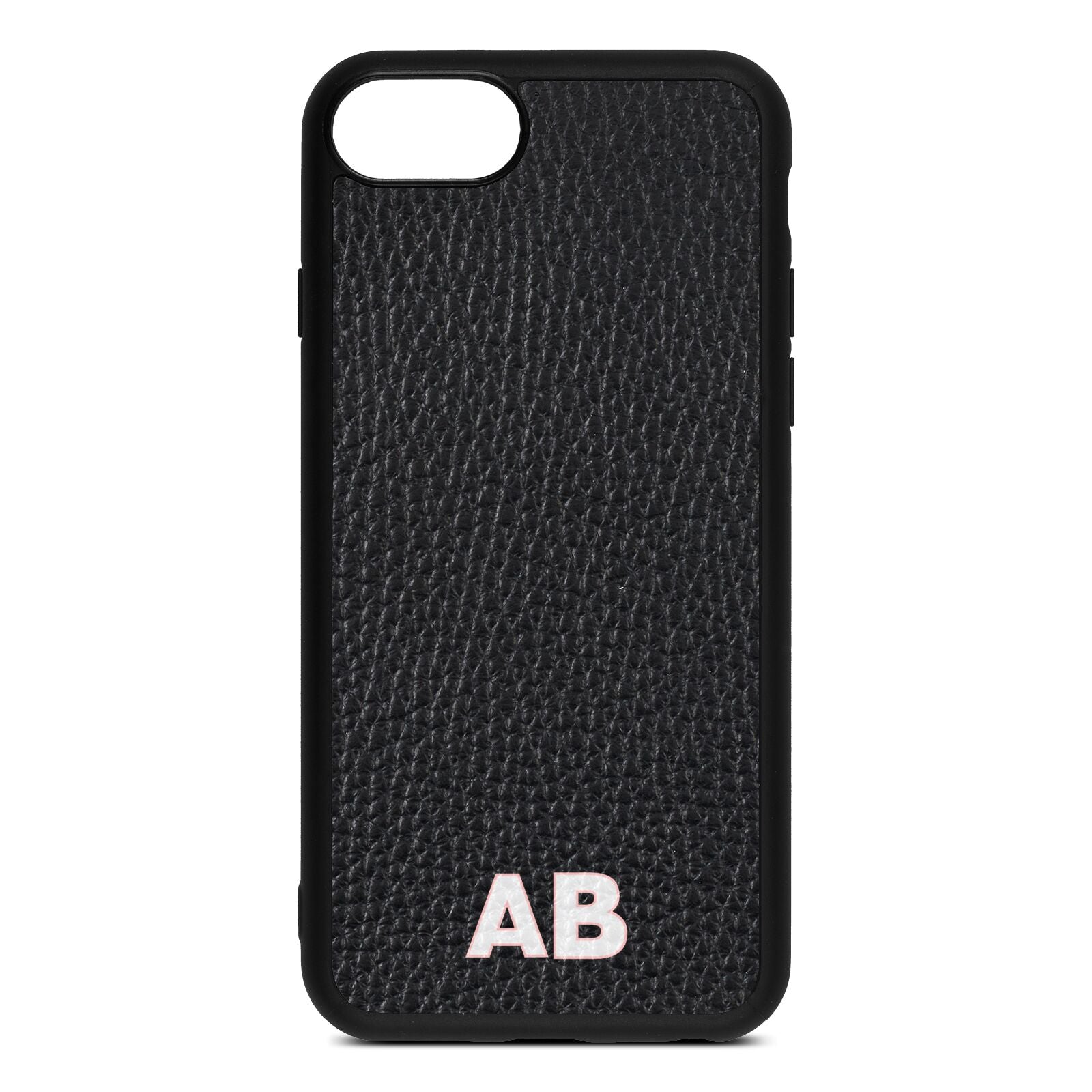 Sans Serif Initials Black Pebble Leather iPhone 8 Case