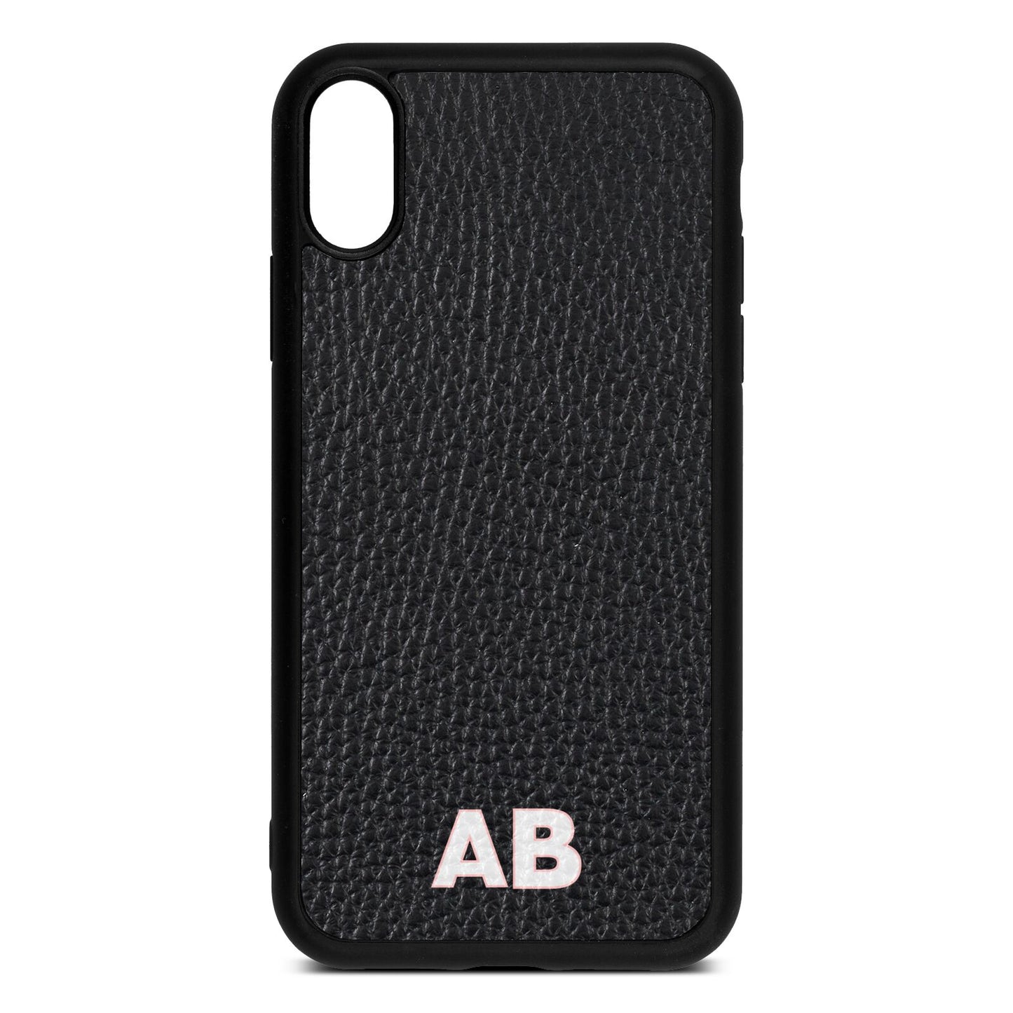 Sans Serif Initials Black Pebble Leather iPhone Xr Case