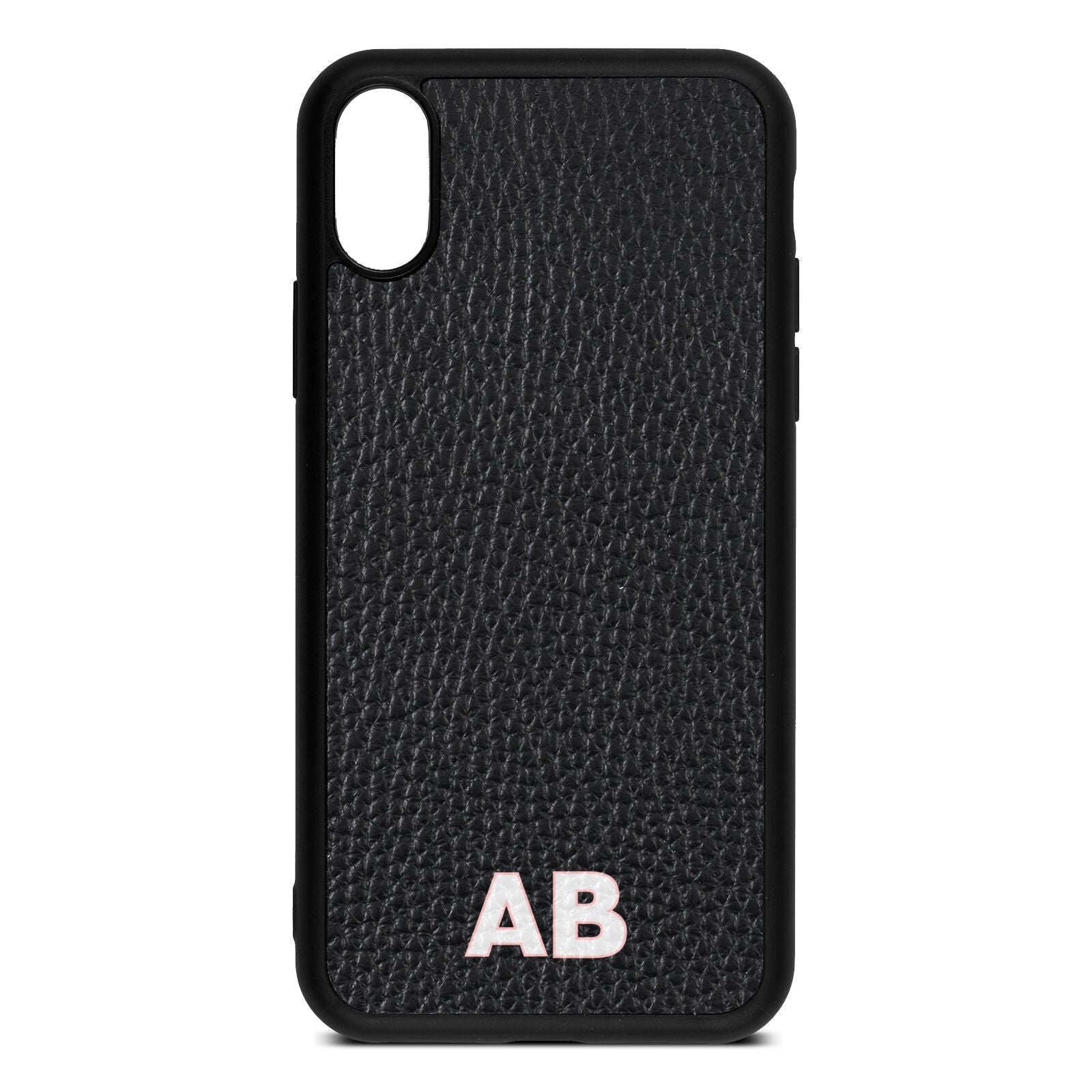 Sans Serif Initials Black Pebble Leather iPhone Xs Case