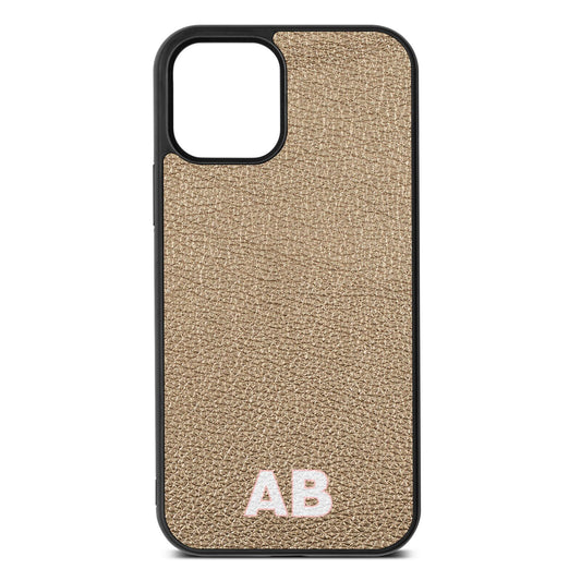 Sans Serif Initials Gold Pebble Leather iPhone 12 Case