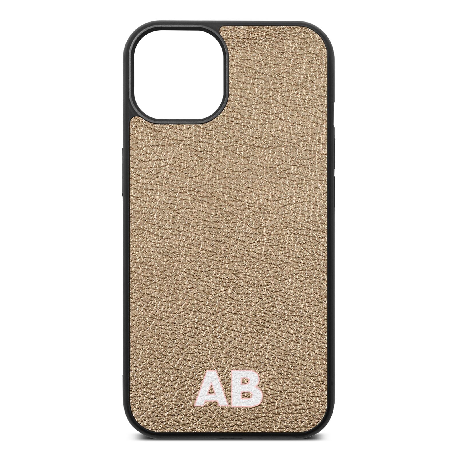 Sans Serif Initials Gold Pebble Leather iPhone 13 Case