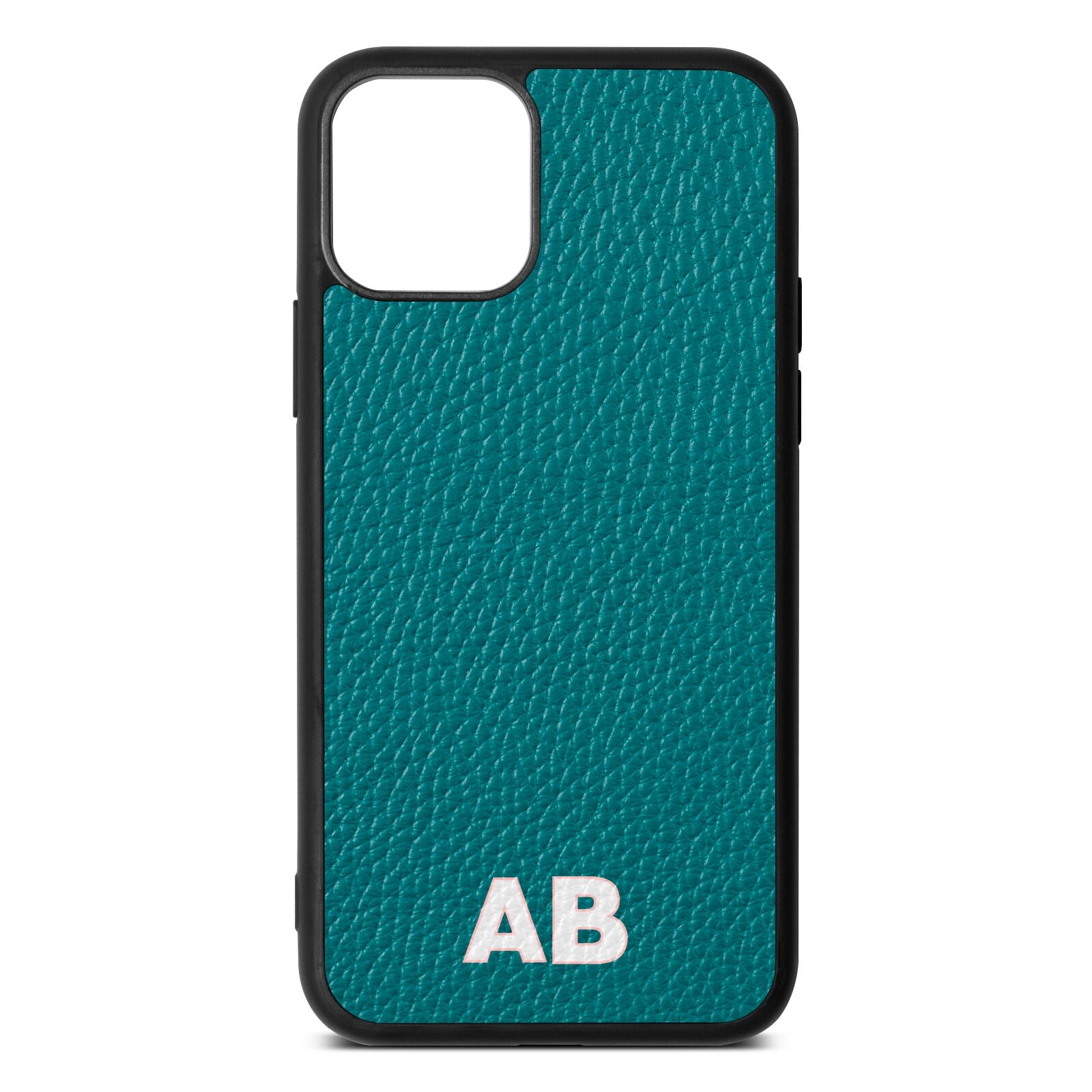 Sans Serif Initials Green Pebble Leather iPhone 11 Case