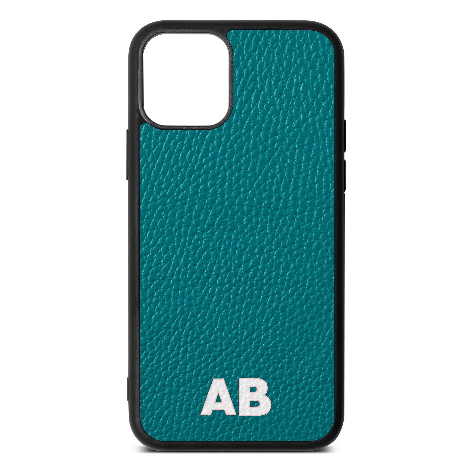 Sans Serif Initials Green Pebble Leather iPhone 11 Pro Case