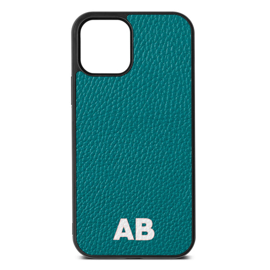 Sans Serif Initials Green Pebble Leather iPhone 12 Case