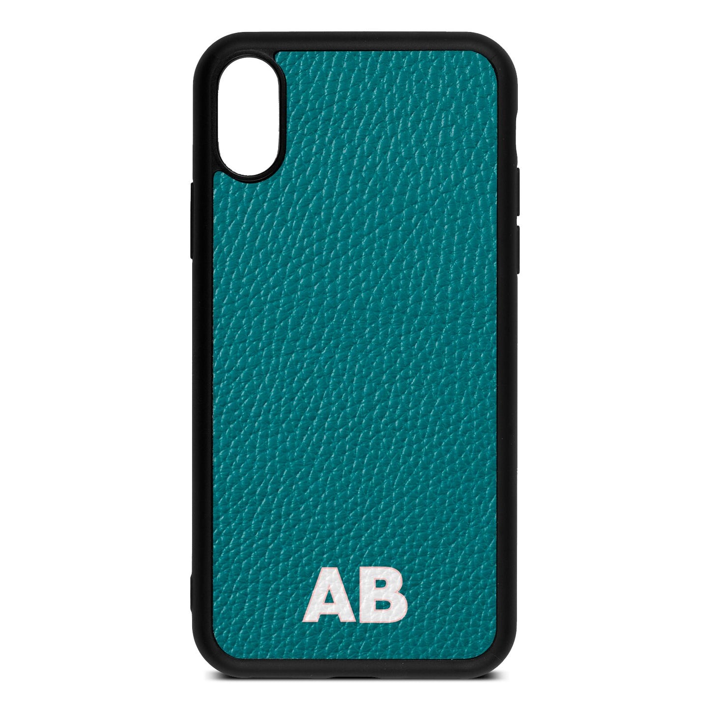 Sans Serif Initials Green Pebble Leather iPhone Xs Case