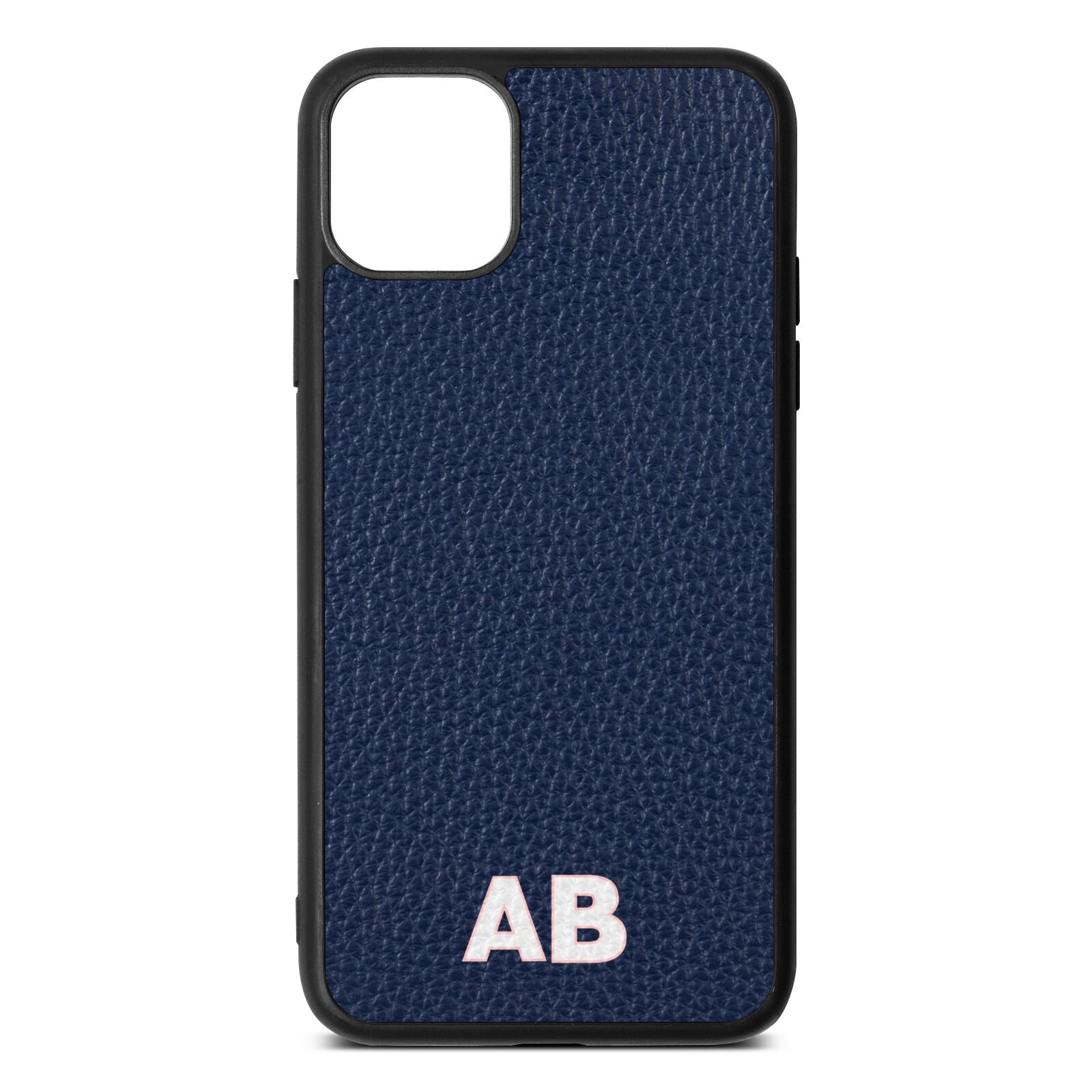 Sans Serif Initials Navy Blue Pebble Leather iPhone 11 Pro Max Case