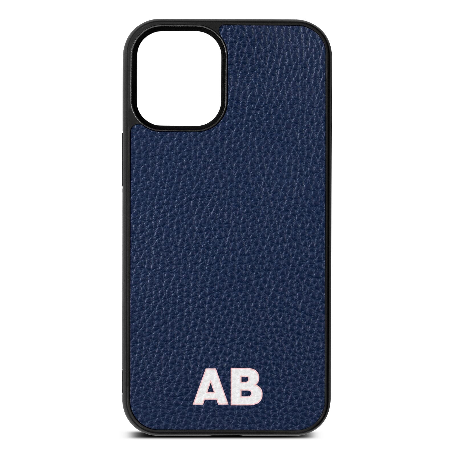 Sans Serif Initials Navy Blue Pebble Leather iPhone 12 Mini Case