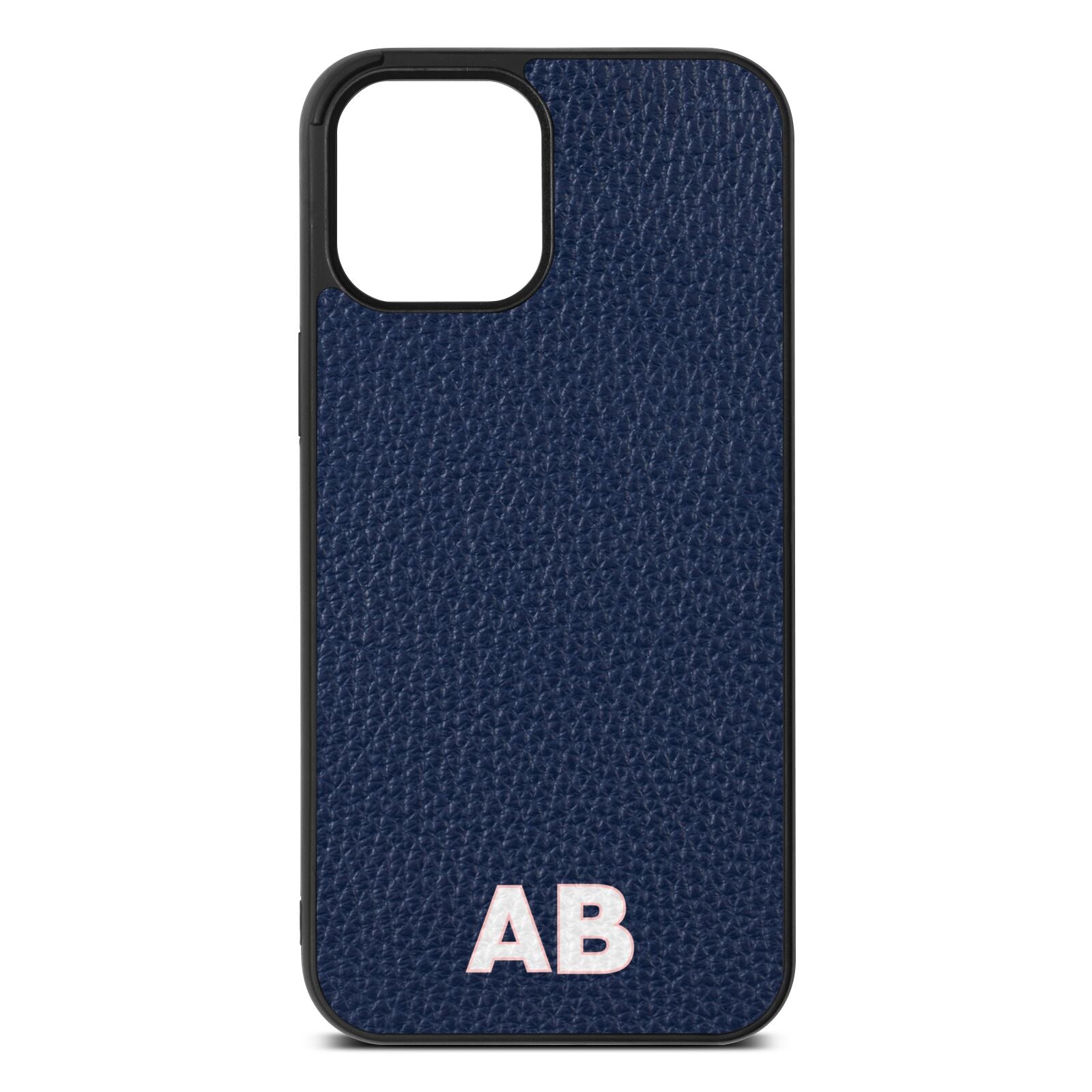 Sans Serif Initials Navy Blue Pebble Leather iPhone 12 Pro Max Case